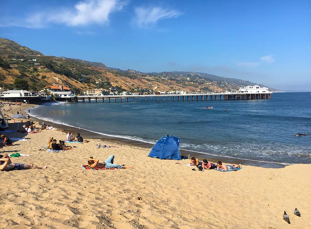 Beach and surf conditions near Malibu Lagoon State Beach and Surfrider Beach, California.